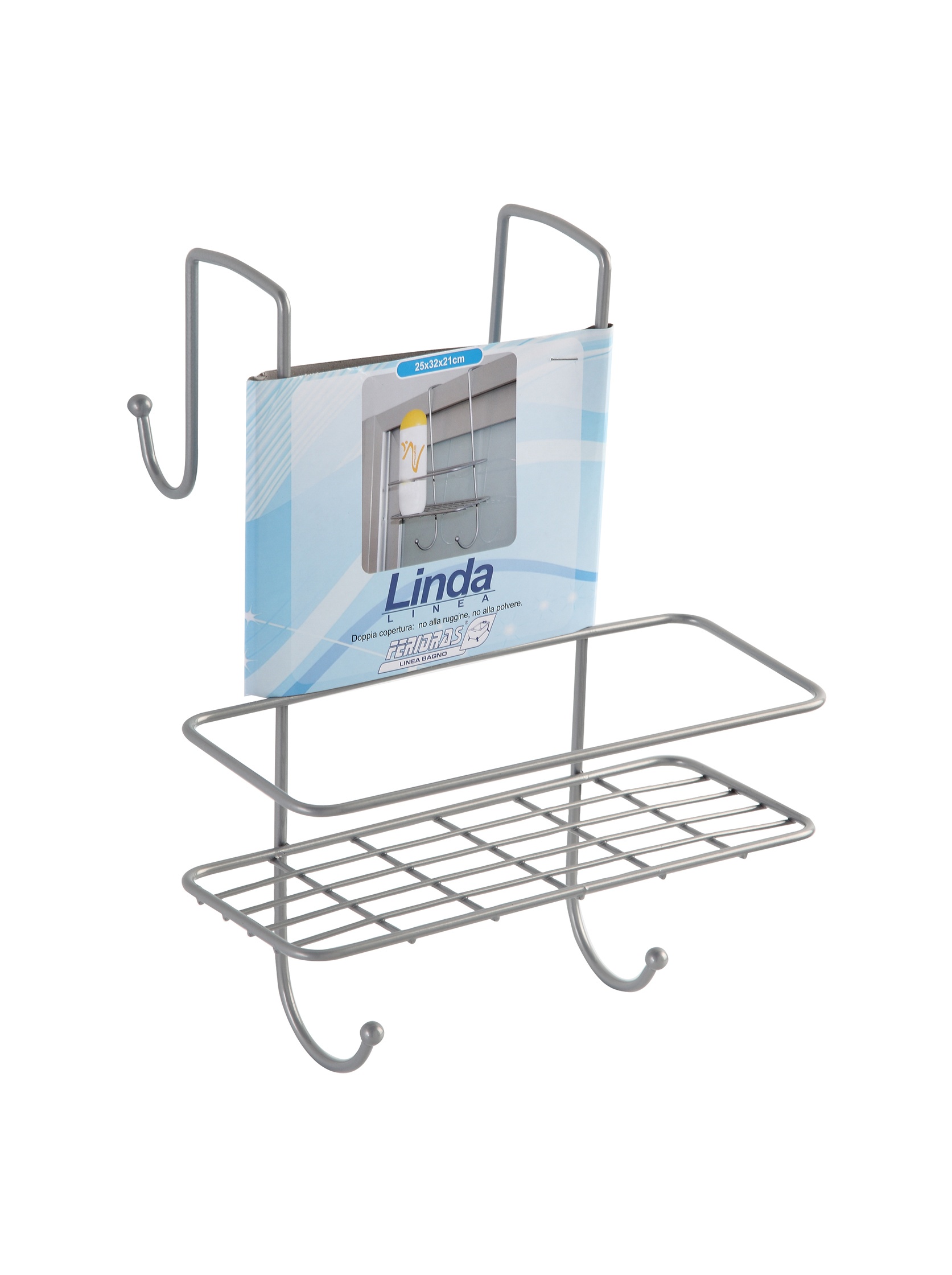 FERIDRASLinda 1 Shelves with Hook Shower Shelf, Rectangular, Steel, Chrome, 21 x 25 x 32 cm