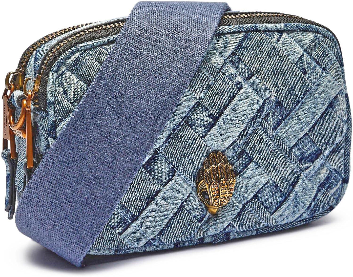 Kurt Geiger London Two-Zip Kensington Denim Woven Camera Crossbody Bag