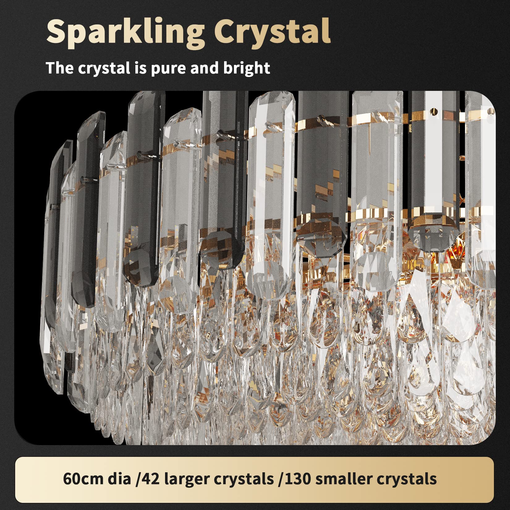 Lampadario in cristallo dorato moderno : illuminazione da soffitto rotonda in metallo e cristallo, plafoniera sospesa per sala da pranzo, camera da letto, 10xE14, 60×148cm