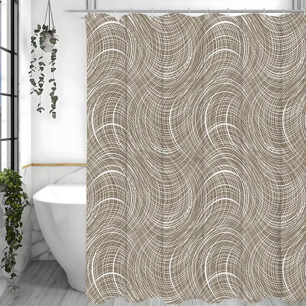 Brązowa zasłona prysznicowa w stylu retro z haczykami (210 x 225 cm, kwiatowy)
