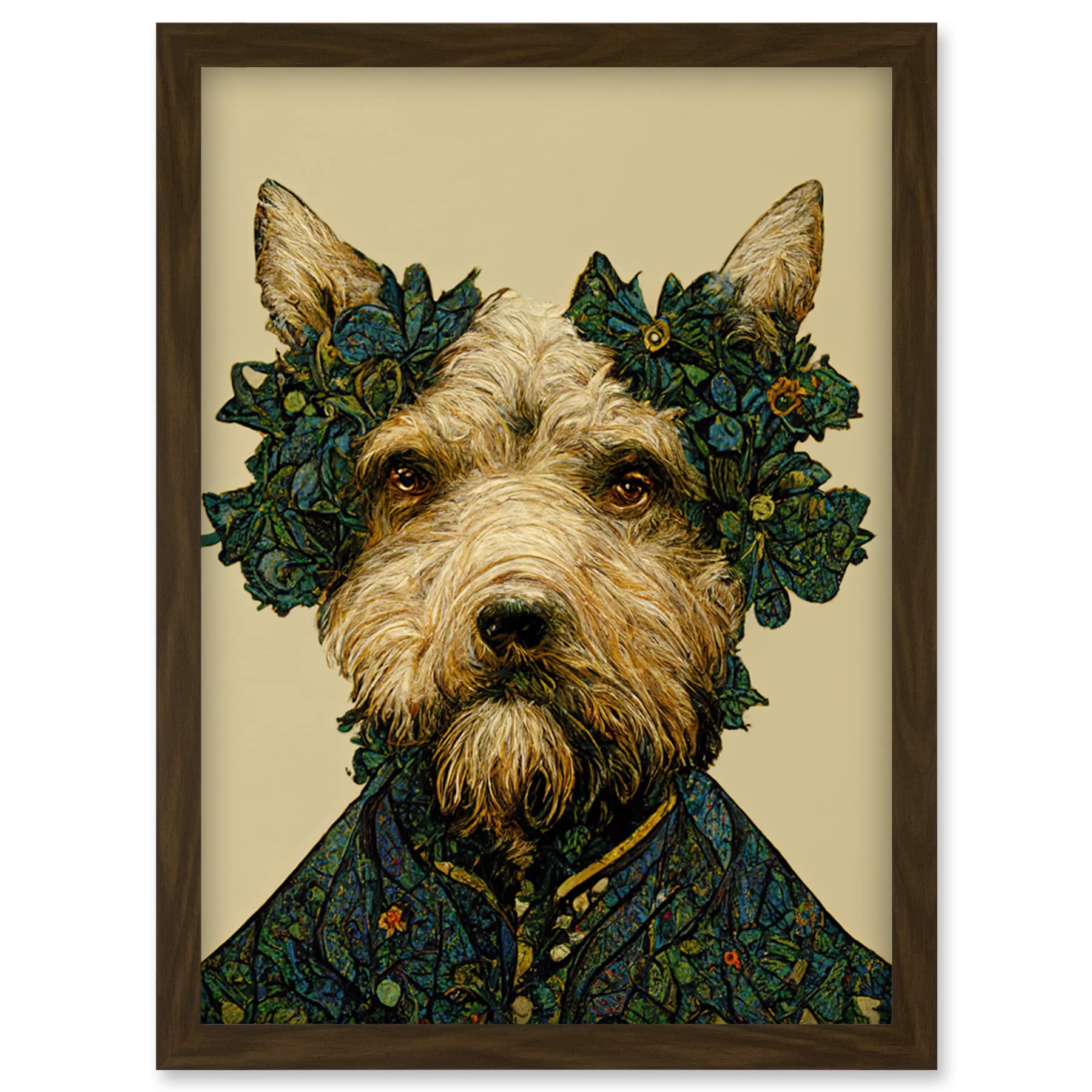 Doppelganger33 LTD Cute Fun Westie Dog Vintage William Morris Style Artwork Framed Wall Art Print A4