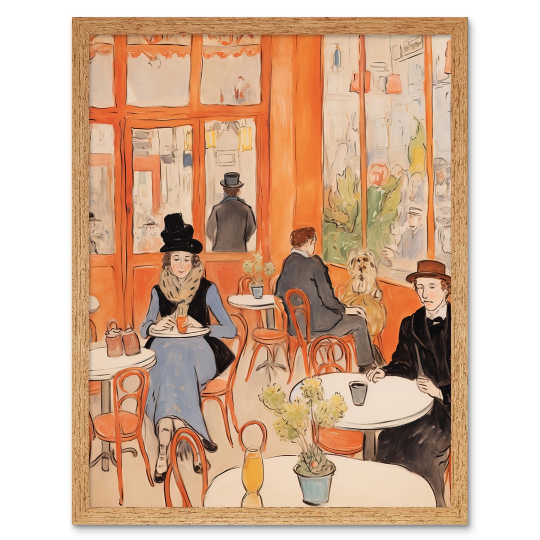 Artery8 A Bustling Parisian Cafe in the Style of Toulouse Lautrec Paris French Orange Artwork Framed Wall Art Print 9X7 Inch
