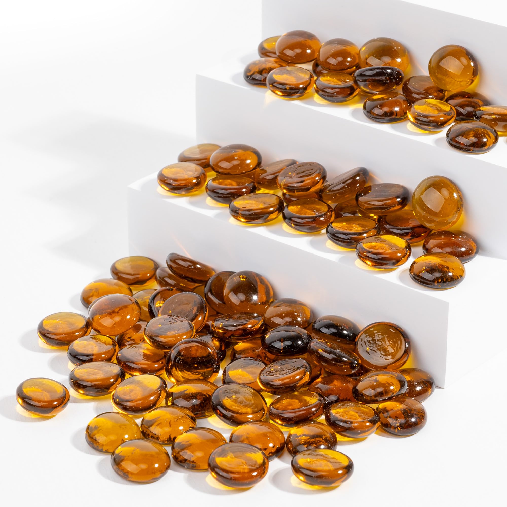 1LB Flat Glass Marbles Stones Flat Bottom Marble Beads 17-19mm Smooth Stone Pebbles for Home Decoration Fire Pit Landscaping Glass Gemstone for Fish Tanks Flower Pots DIY Crafts (Brown)