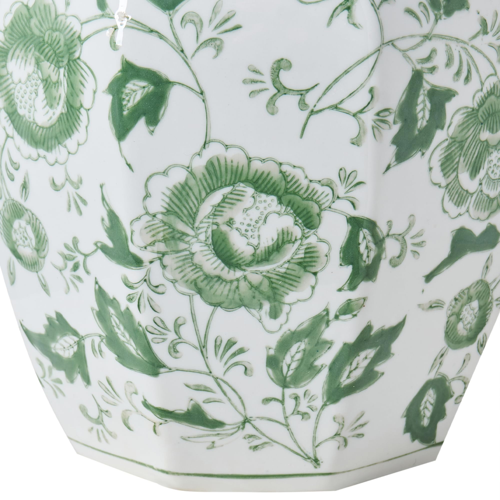 Jarrón con Tapa florero Accesorio Decorativo de Porcelana salón Blanco y Verde Ferrol