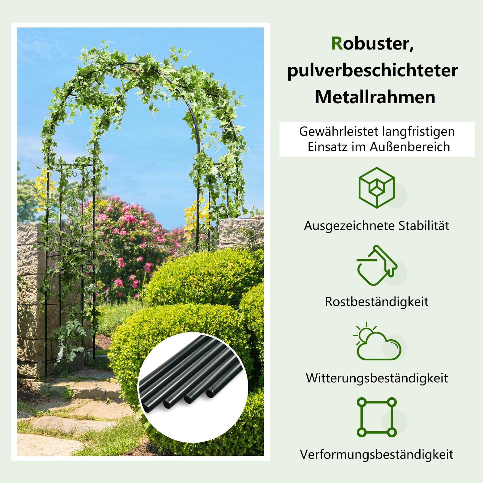 COSTWAY Rosenbogen Metall, Gartenbogen für Kletterpflanzen, Rosengitter mit 4 Bodenpfählen, Torbogen Rankhilfe Rankgitter, Rankbogen für Hinterhof Hochzeit Party, 120 x 56 x 220 cm, Schwarz