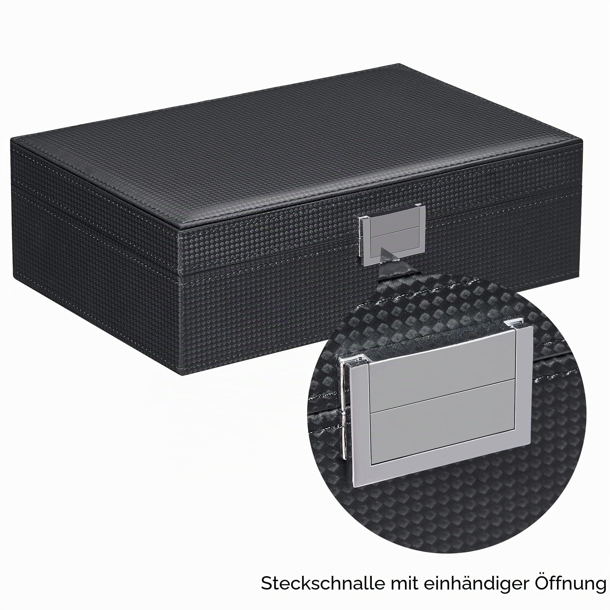 BEWISHOME Schmuckkästchen für Herren, Schmuckkästchen für Männer und Frauen mit 4 Uhrengehäusen, abnehmbares Tablett, Schmuck-Display-Aufbewahrungsbox, Armbandgehäuse, Schwarz SSH07C