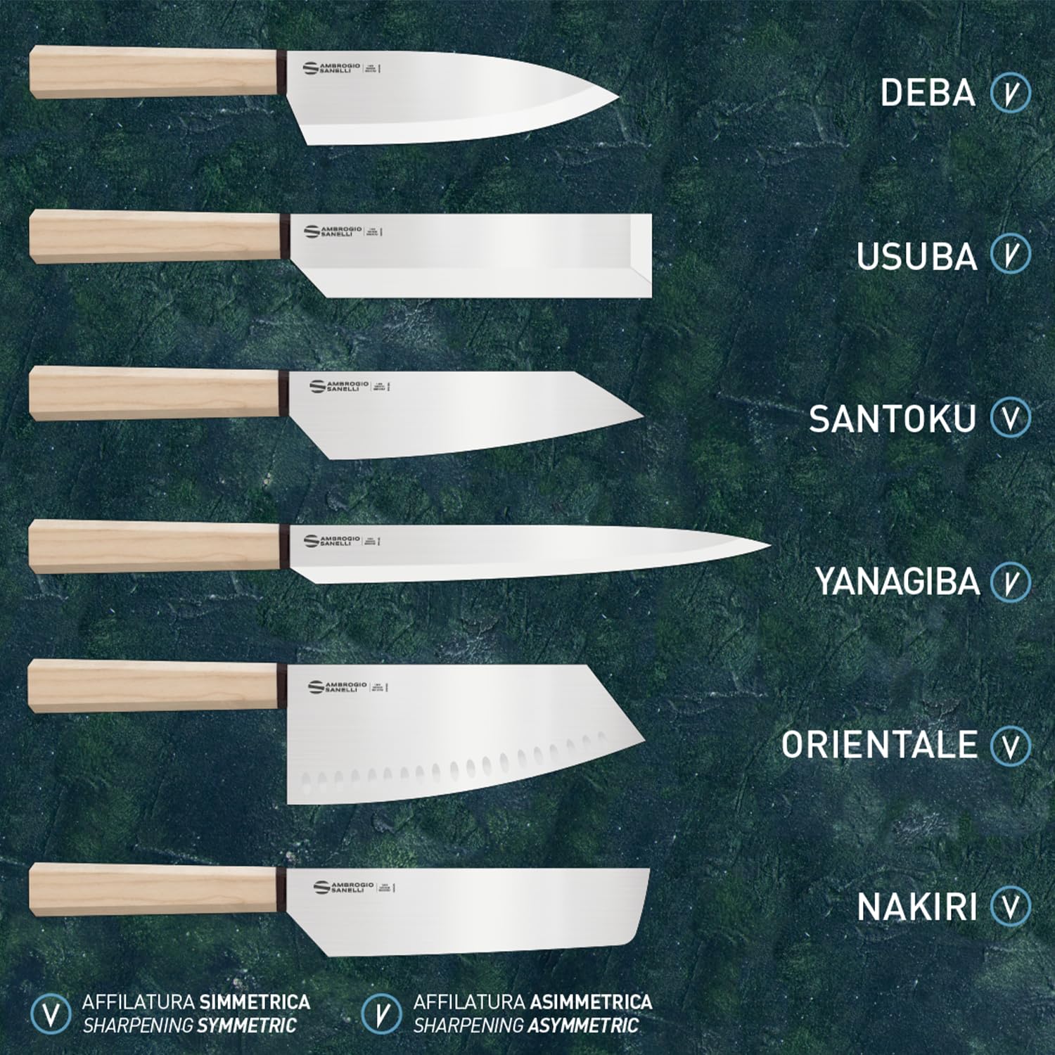 Ambrogio Sanelli, Coltello da Cucina Professionale Hexagon, Coltello Deba con Lama 16 cm in Acciaio Inox all'Azoto e Manico Esagonale, Coltelli Professionali per Lavorare il Pesce, Made in Italy