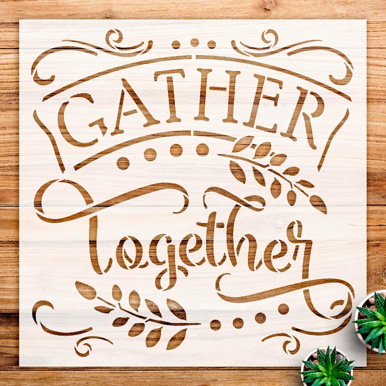 Gather Together Stencil Pattern for Wood Signs and Home Decor, Reusable Mylar Template, Ideal for DIY Farmhouse Fall and Autumn Projects - Size A2 (16.5" x 16.5")