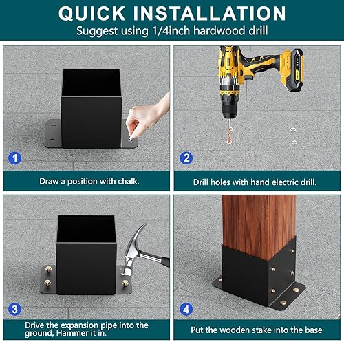 Miniatura 25 de SPACEEUP Base de poste de 4 x 4, 2 piezas, tamaño interior de 3.6 x 3.6 pulgadas, base de poste resistente con recubrimiento de polvo, soportes