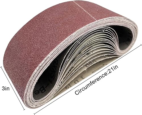Miniatura 5 de 16 correas de lijado de 3 x 21 pulgadas, 2 de cada uno de granos 8001000, 3 de cada uno de granos 80120240400, banda lijadora de óxido de aluminio