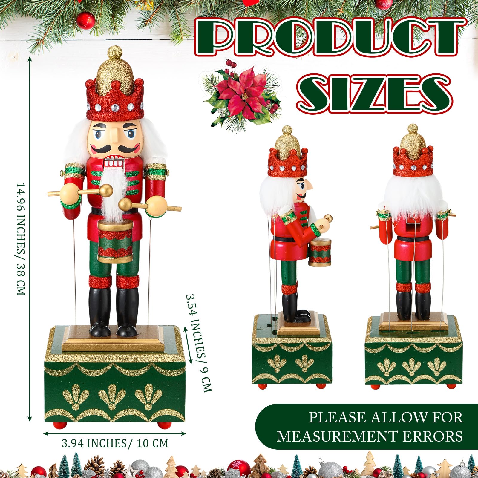 Jetec Boîte à musique casse-noisette en bois faite à la main - Figurine casse-noisette de Noël à remonter - Boîte à musique de Noël pour cadeau de décoration d'intérieur (style roman)