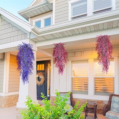 Miniatura 5 de Riceshoot 24 plantas colgantes artificiales, 8 estilos, plantas artificiales colgantes realistas, eucalipto, plantas de pared falsas, helechos,