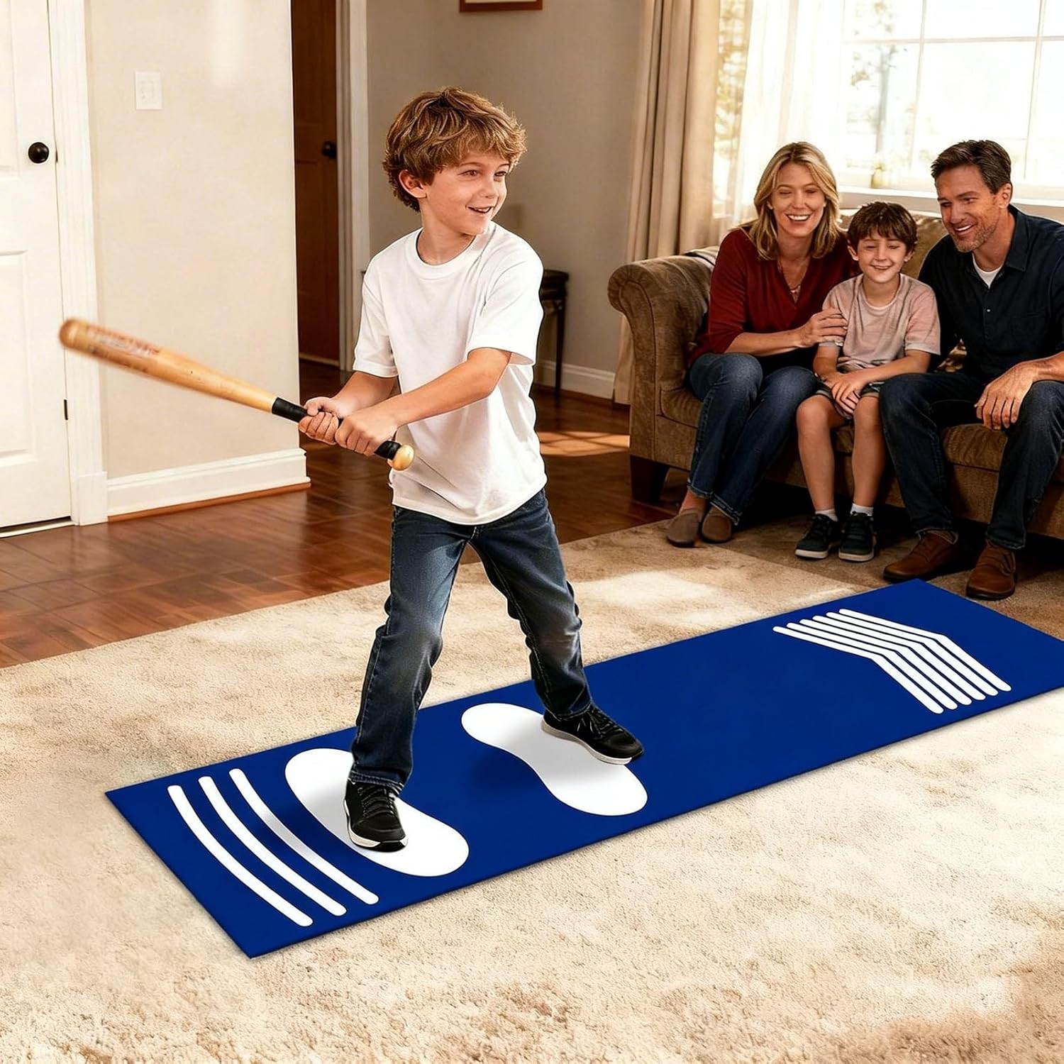 Softball Pitching Mat, 54x12Inch Wear-Resistant Portable Training Mat with Footprint Guide for Batting Stance Practice, Indoor & Outdoor Baseball Practice for Youth Beginners