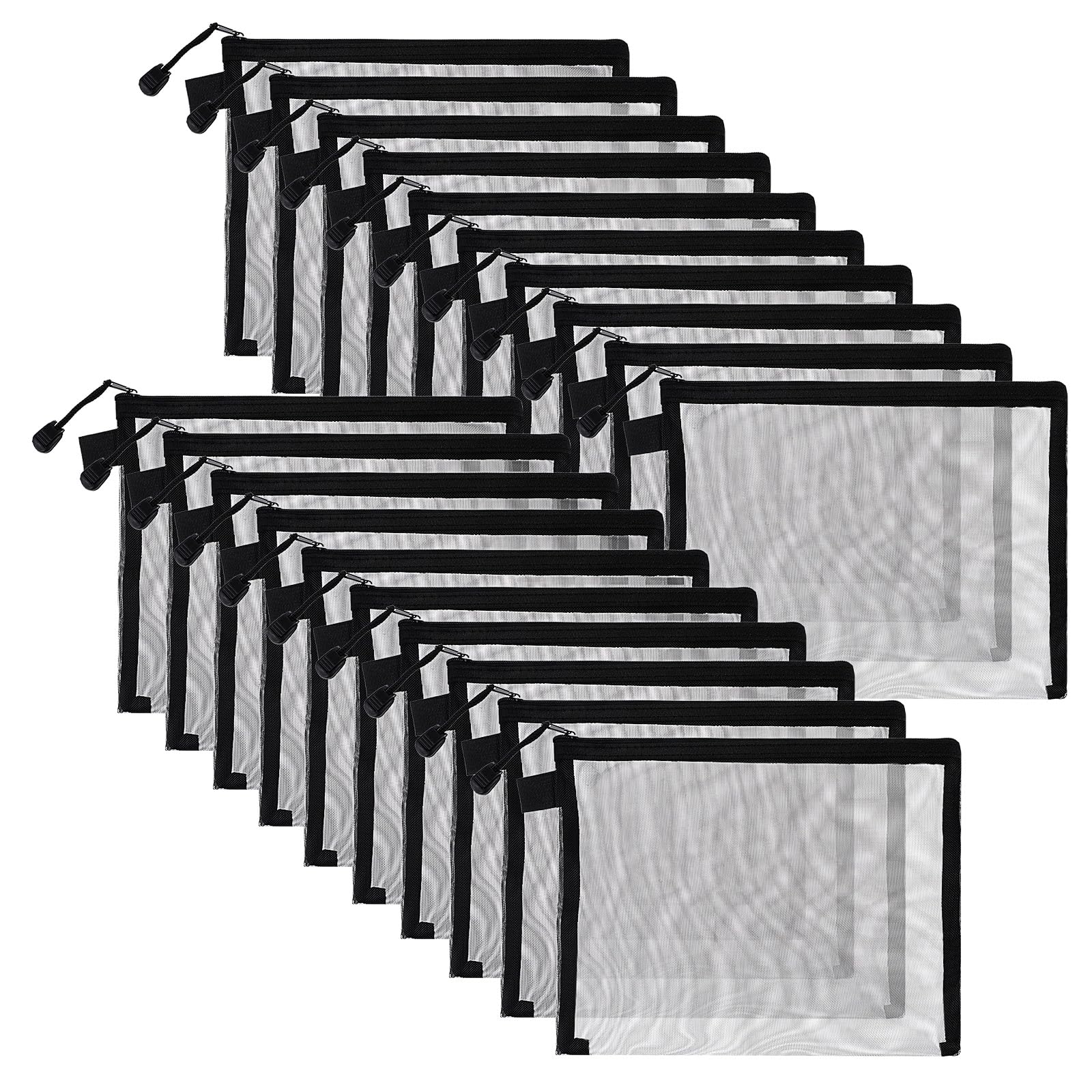 EupHHonycs 20 Pieces Zipper Nylon Mesh Pouch Black Mesh Zipper Pouch Makeup Bags Plastic Zipper Pouches for Organizing Cases for Cosmetic Office Supplies and Travel Accessories, Black, 9.5 x 7.1In
