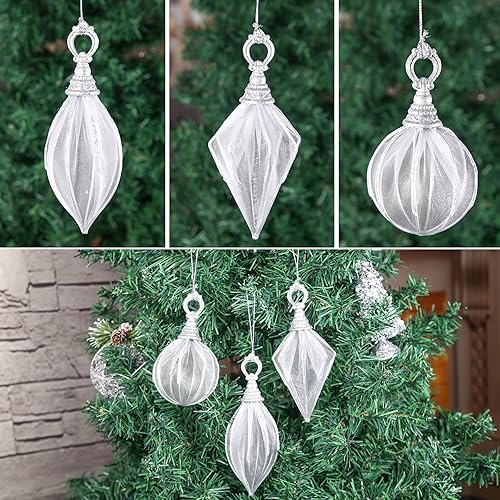 Miniatura 6 de Adornos de bola de Navidad, juego de 6 piezas de rugby plateado, bola redonda, colgante de diamante, decoraciones de Navidad para colgar para