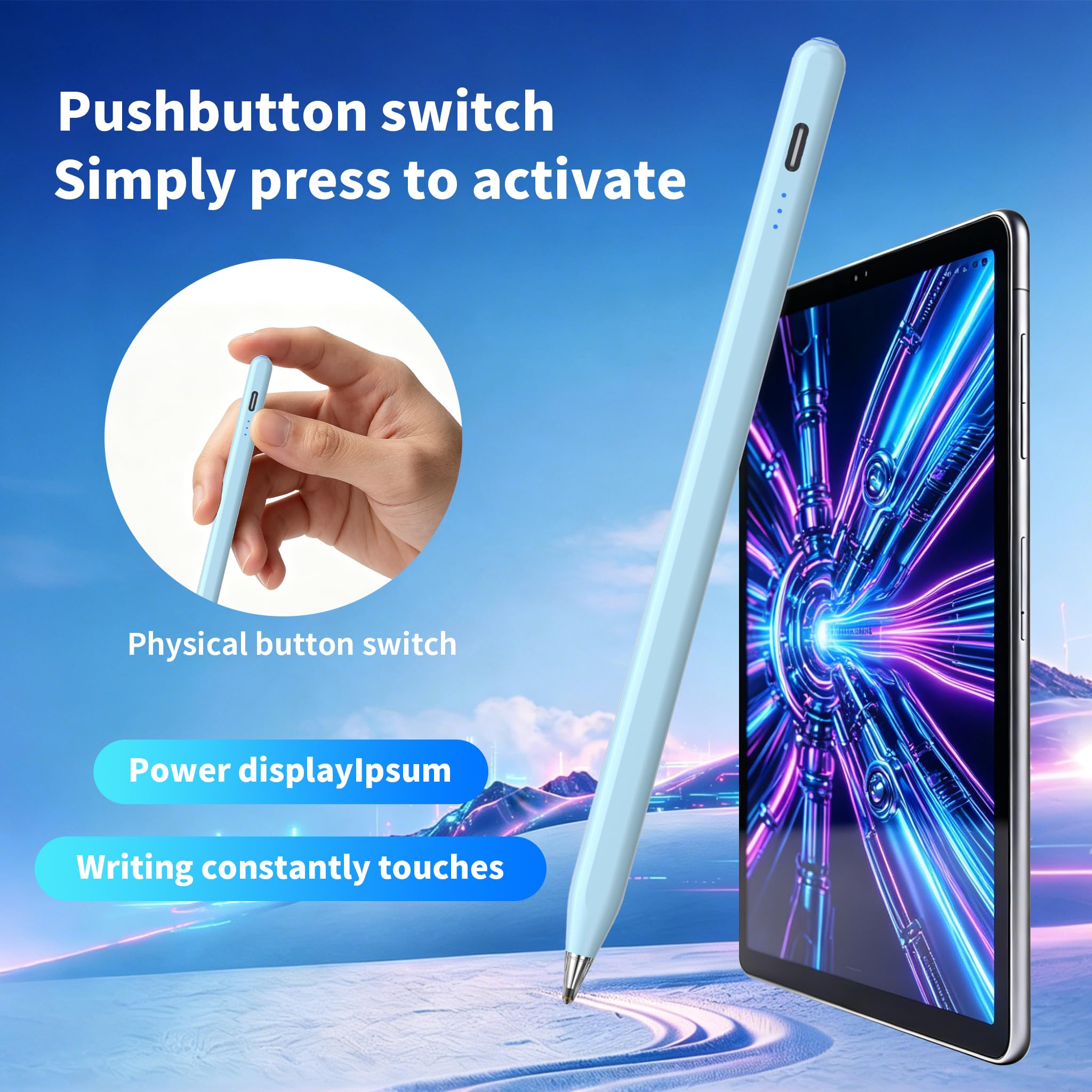 Galaxy Tab A11+ Stylus Pen für Samsung Table A11/A9+/A9 Zeichenstift für Android-Tablets, präziser Schreibstift, schnelles Aufladen, automatischer Schlafmodus, Taste an/aus (blau)