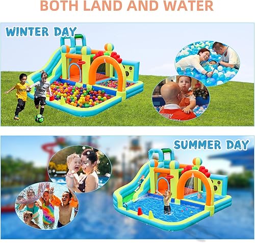 Miniatura 10 de WelandFun Parque inflable de tobogán acuático con piscina para niños, pared de escalada, casa de rebote con disparo de bolas, castillo animoso para