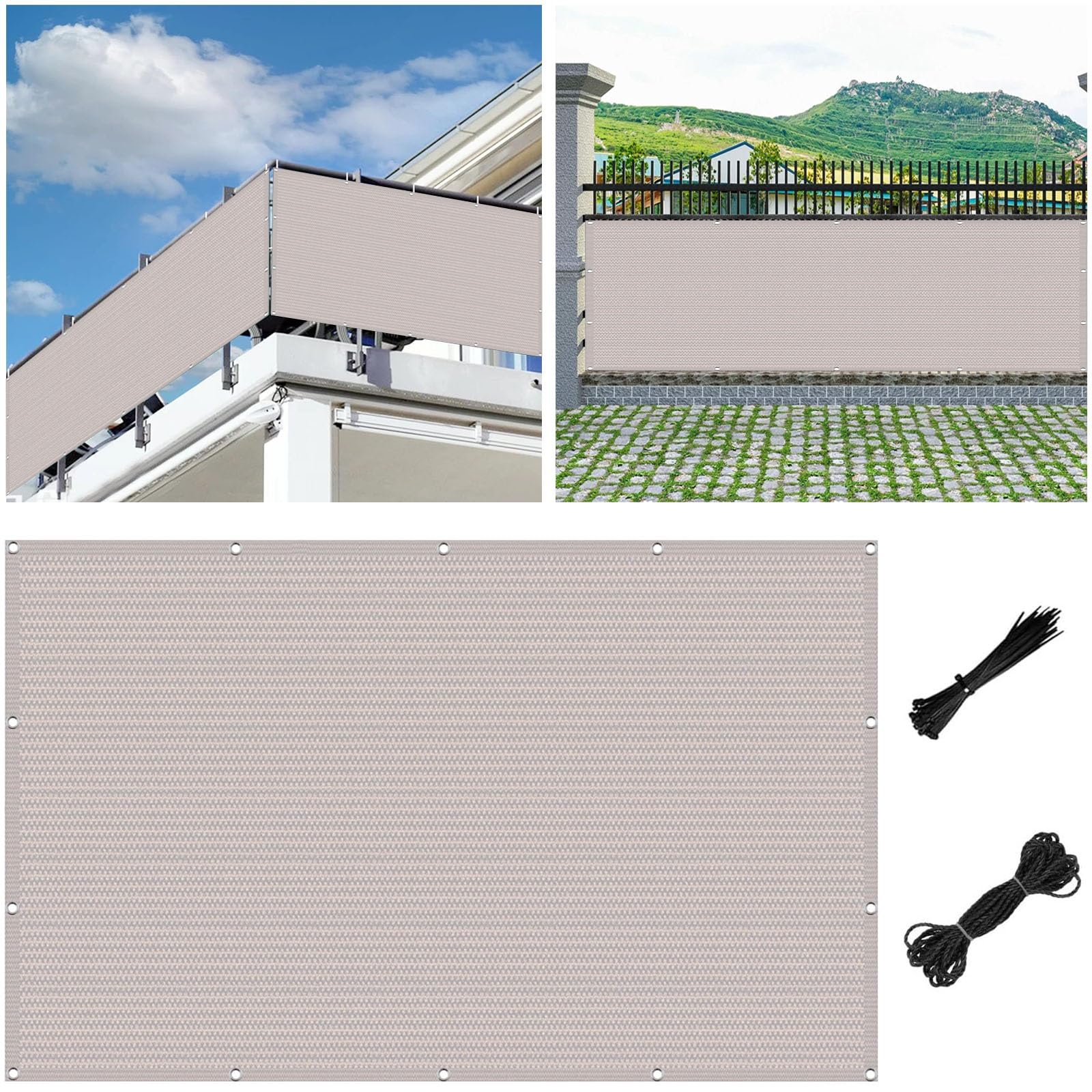 Giardino Balcone per Protezione 145 x 765 cm per Privacy Permeabile All'Aria e All'Acqua Leggermente Trasparente con Fascette Telo Copertura Frangivento per, per Giardino, Bianco