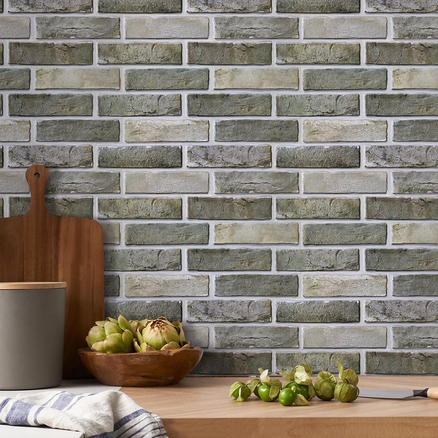 Commomy 10 mattoncini finti 3D, 40 x 30 cm | UrltraLight - Carta da parati sottile in PVC con mattoni finti per decorazione fai da te rapida per pareti interne