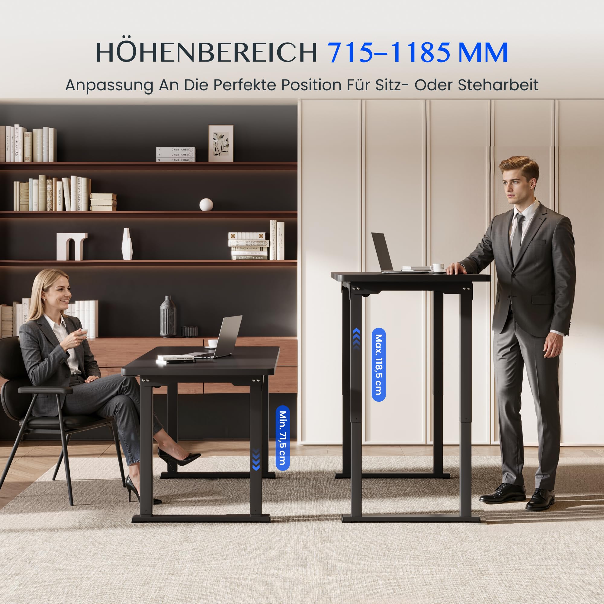 FLEXISPOT Höhenverstellbarer Schreibtisch Gestell elektrisch – 4-Bein Tischgestell mit Dualmotor, besonders Stabiler Stand, höhenverstellbar 71,5–118,5 cm, für Arbeit und Zuhause (Schwarz)