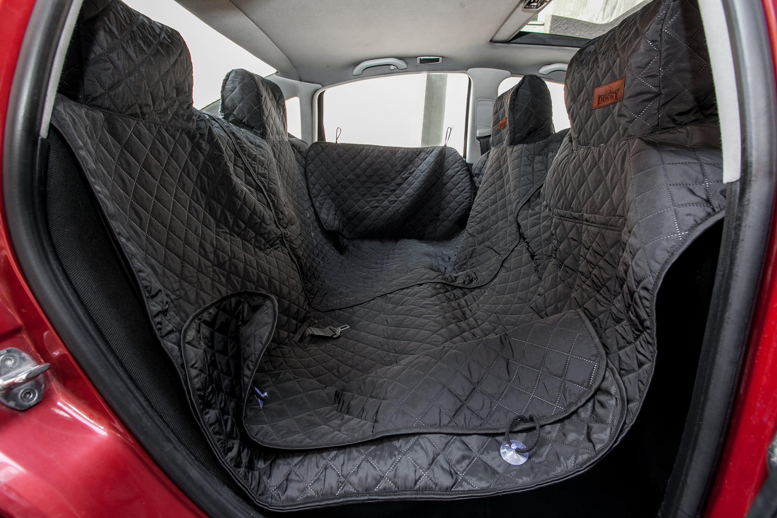 Cubierta para coche para tumbonas de coche, para perros, con cierre de velcro y laterales, 220 cm, color negro