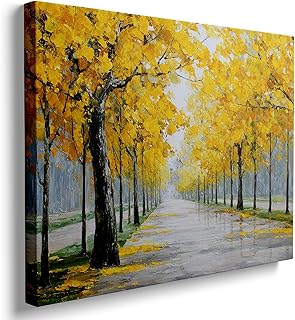 GDSRGXC Autumn Path Canvas Wall Art Yellow Forest Landscape Oil Painting...