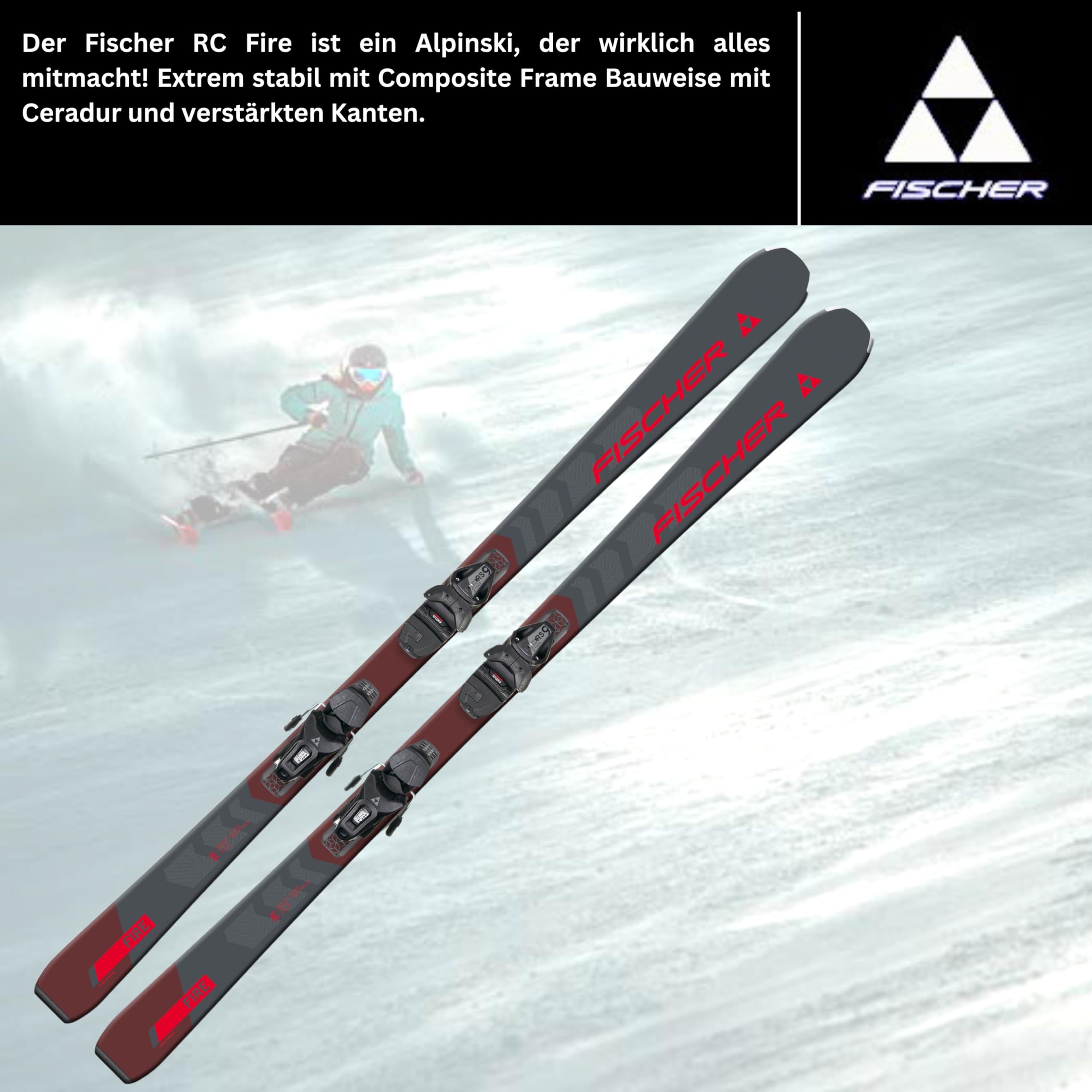 Ski Alpinski Carvingski On-Piste-Rocker - Fischer RC Fire SLR - inkl. Bindung RS9 SLR Z2,5-9 - All Mountain Ski - geeignet für Einsteiger bis Fortgeschrittene