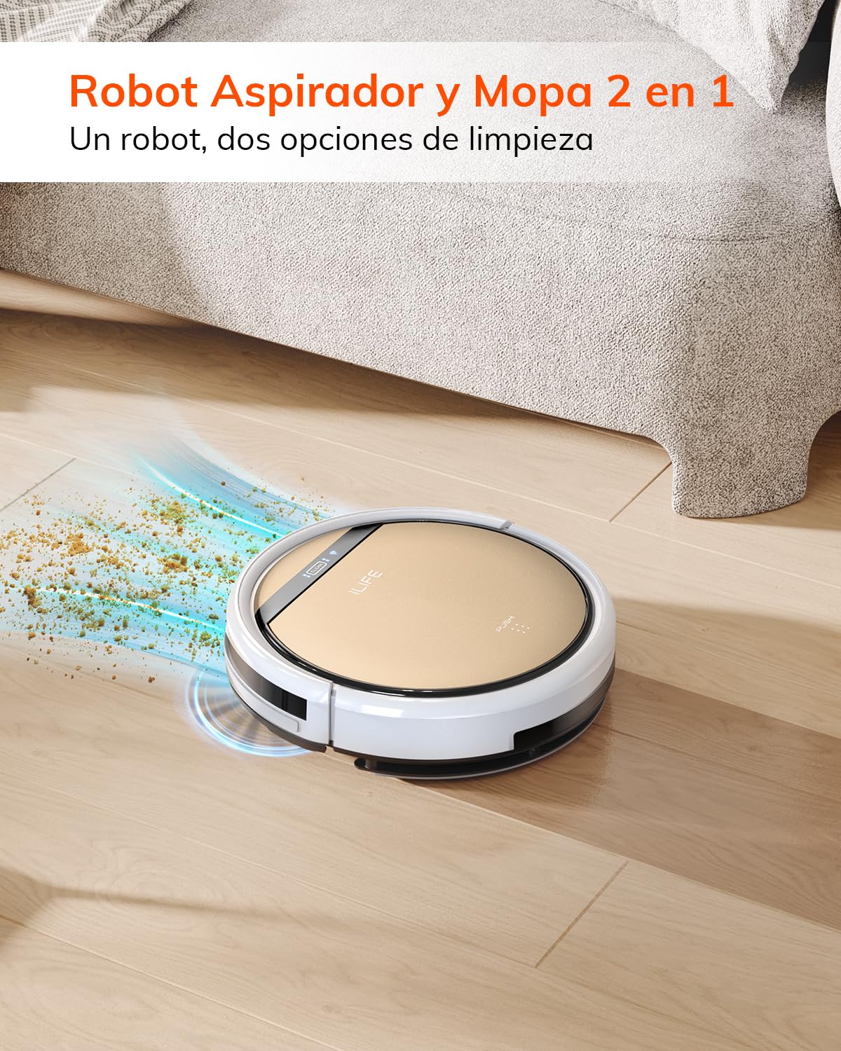 ILIFE V5s Plus - Robot aspirapolvere e mocio combinato | Funziona con Wi-Fi 2.4G / App / Alexa, ricarica automatica, sottile e silenzioso (V5s Pro Upgrade)