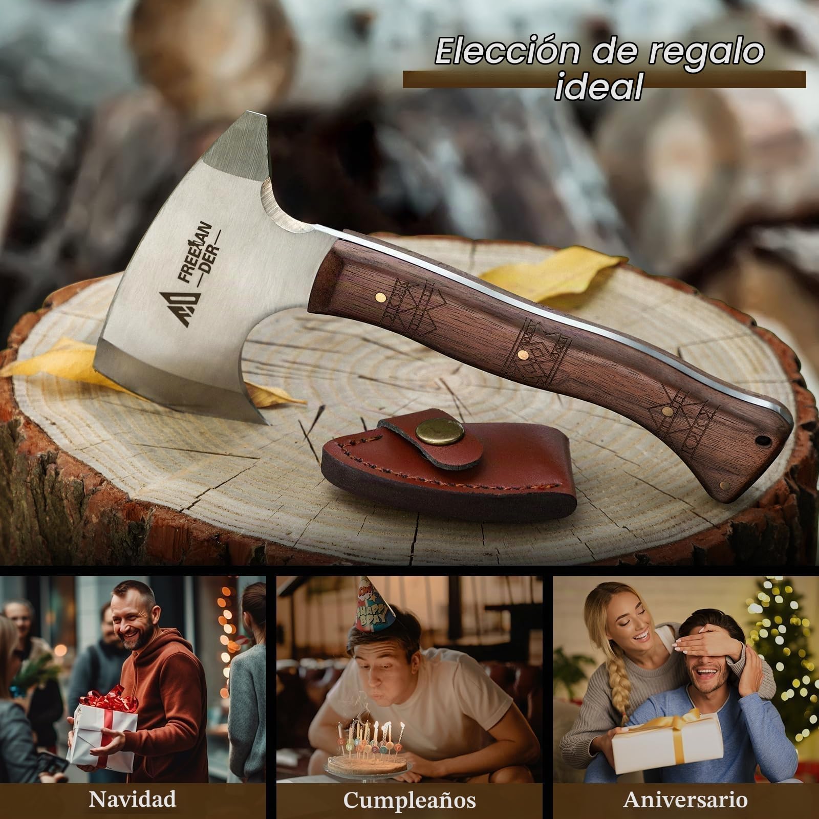 Freelander Hacha de Camping 3 Piezas con Funda, 20CM | Hacha Ligera con Diseño Compacto, Fácil de Transportar para Camping, Senderismo y Actividades al Aire Libre