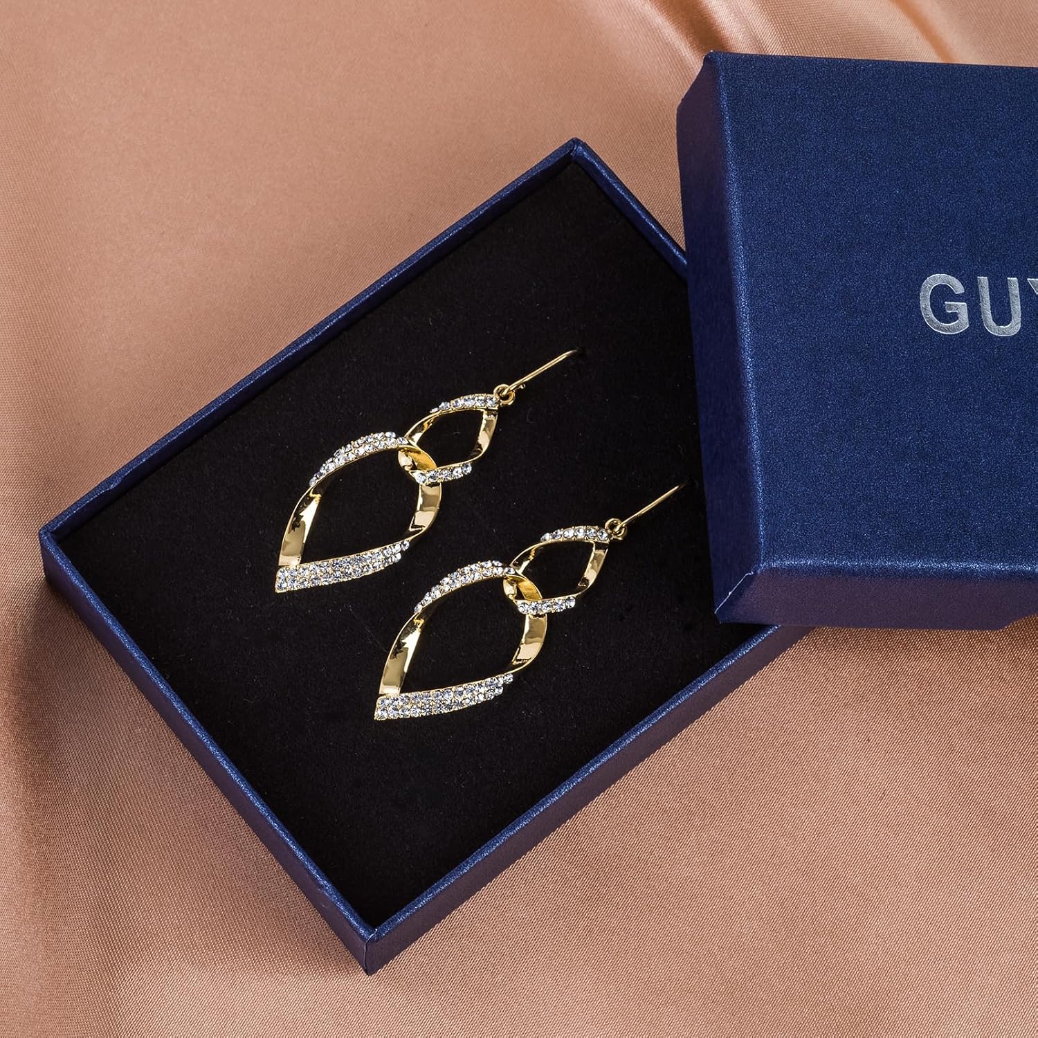 Sterling Silver Teardrop Dangle Earrings for Women,14k Gold Plated Double Linear Drop Hoop Diamonds Earrings, Jewelry for Women - Image 3