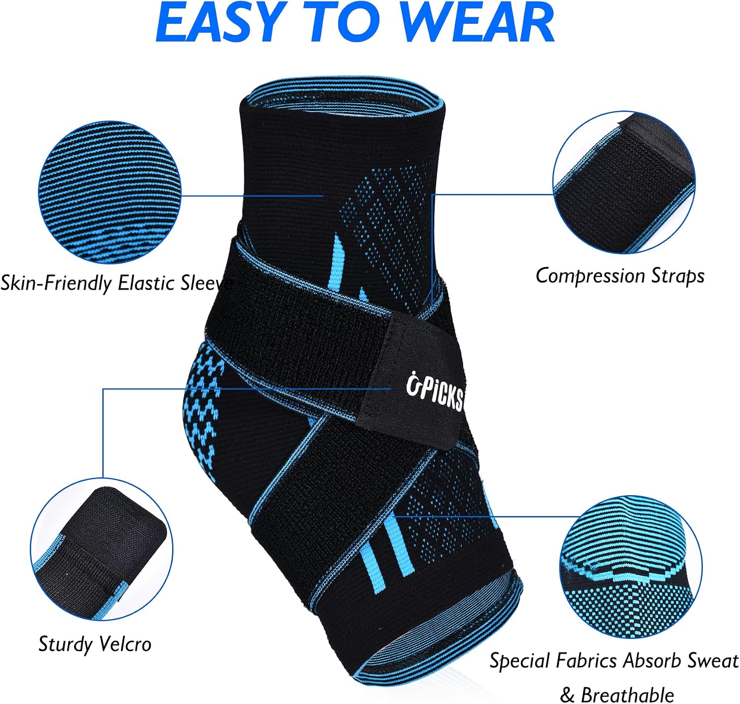 U-pick Ankle Brace for Plantar Fasciitis Support, Compression Sock Adjustable Strap for Heel Spur Achilles Tendonitis & Perineal Tendonitis & Sprained Ankle, Heel Pain Relief (Single/Black)