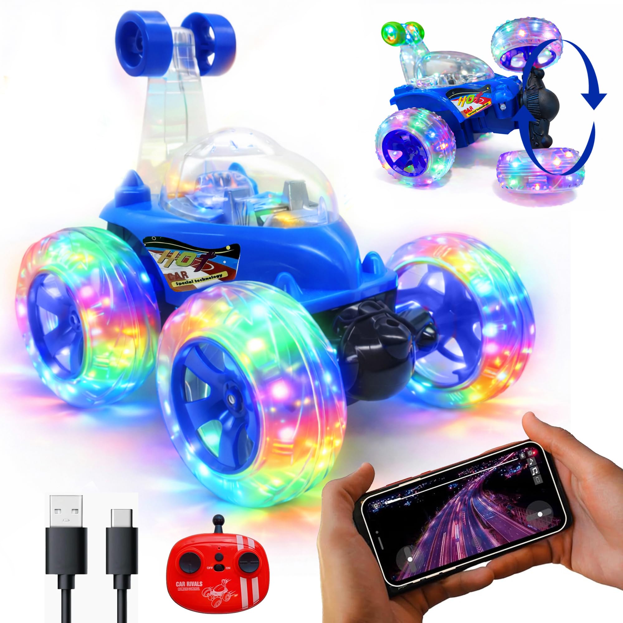 Red Stunt Car - Remote Control & 360° Spins -9