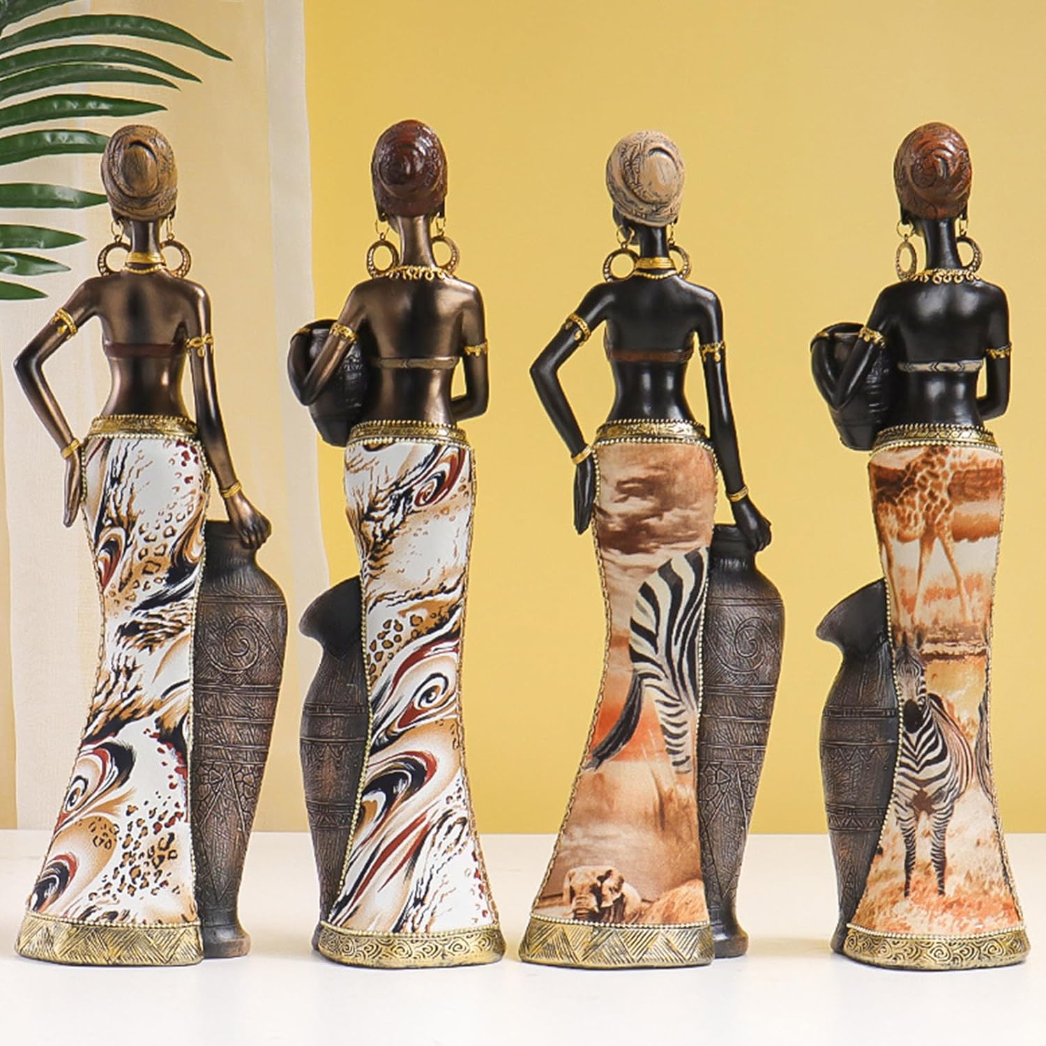 Retro Styles Resins African Woman Statue Exotic Tribal Lady Figurine Ornament for Home and Living Room Tabletop Decors