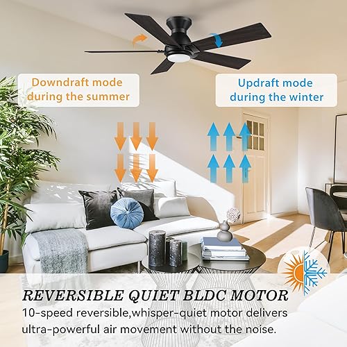 Miniatura 6 de SMAAIR Ventilador de techo inteligente de 48 pulgadas con luces y control remoto, ventilador de techo para interiores y exteriores con luces,