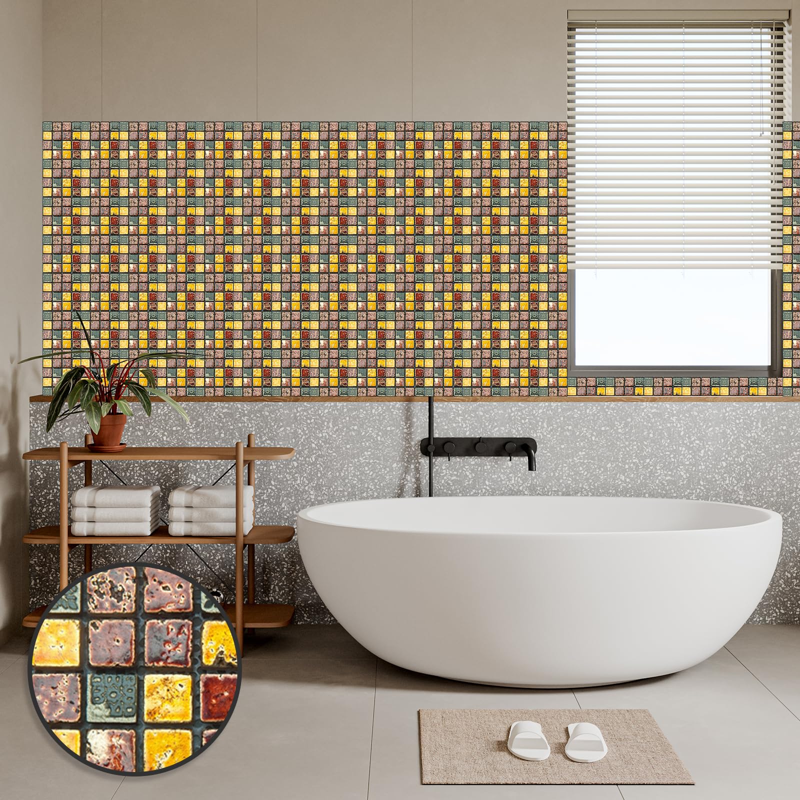 2 Piezas Adhesivo Mosaico Calcomanía Cocina Cintura Línea Pared 2 Piezas Zulema Adhesivo De Pared Autoadhesivo