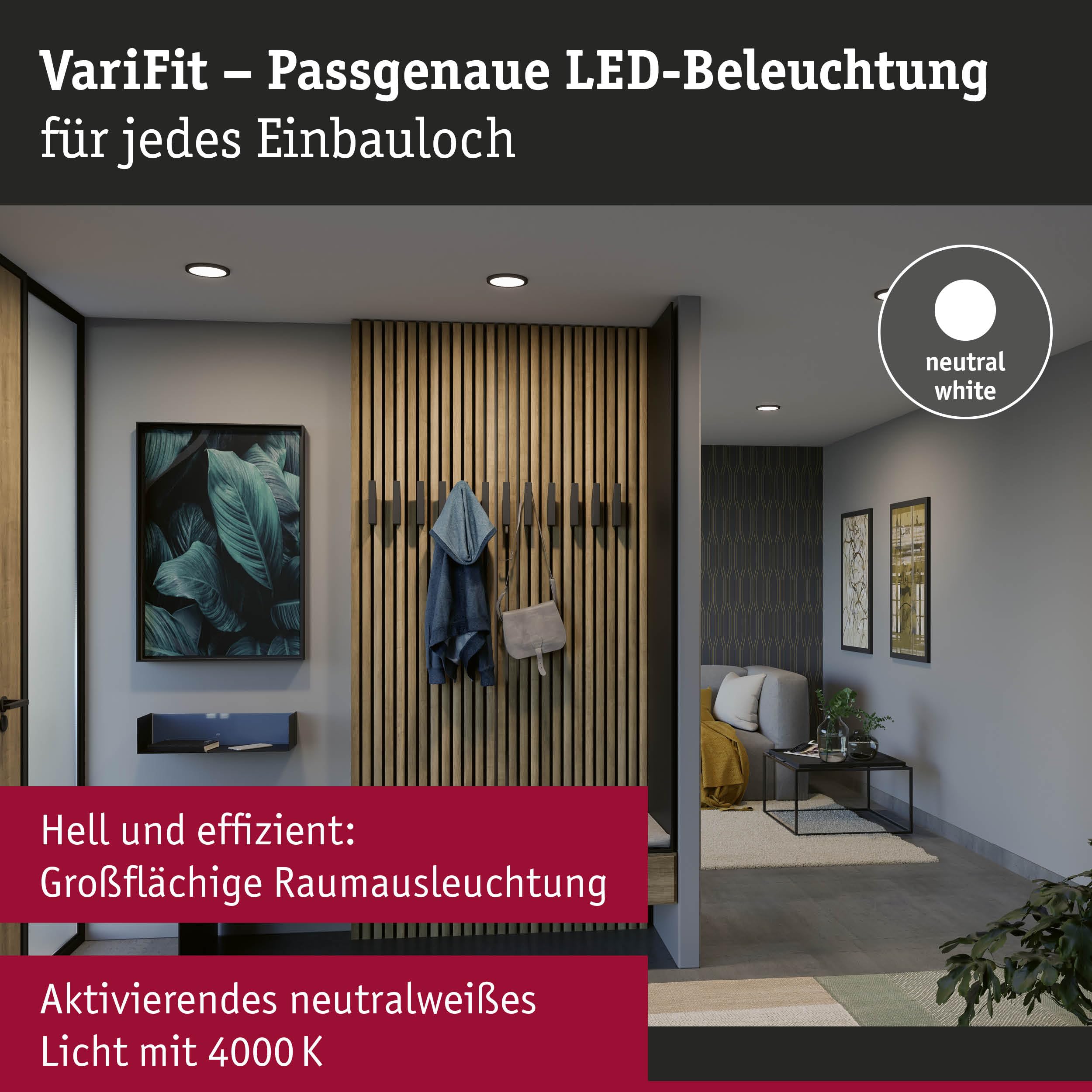 Paulmann 79963 LED Panel Einbaupanel Areo IP44 175mm rund incl. 1x13 W Warmweiß Schwarz Kunststoff Beleuchtungssystem 4000 K