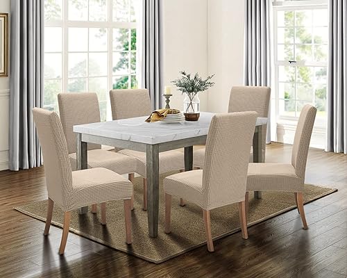 Miniatura 9 de SPRINGRICO Paquete de 4 fundas para sillas de comedor con cinturón de seguridad, fundas elásticas para sillas Parsons lavables, fundas protectoras