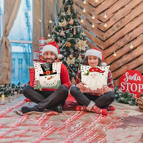 Miniatura 4 de Decoraciones navideñas – Juego de 4 fundas de almohada de Navidad de 18 x 18 pulgadas, decoración navideña para el hogar, sofá, sofá, decoración de