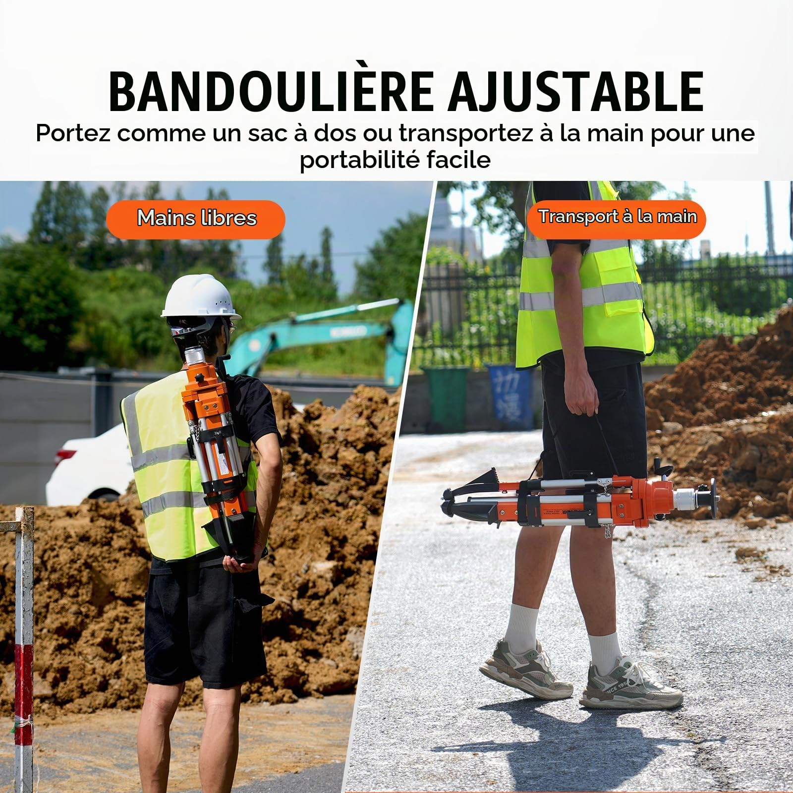 VEVOR Trépied de Niveau Laser, Filetage 5/8"-11, Trépied d'Arpentage Robuste, Réglable en Hauteur 690-1720 mm, Bulle de Niveau, Limiteur de Diffusion, Pieds Antidérapants Relevables pour Construction