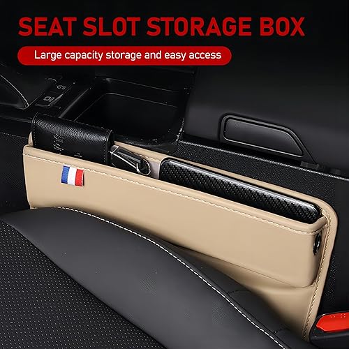 Miniatura 9 de Gseigvee Organizador de espacio para automóvil, 1 unidad, para rellenar espacio de asiento, caja de almacenamiento de cuero con agujero para cable,
