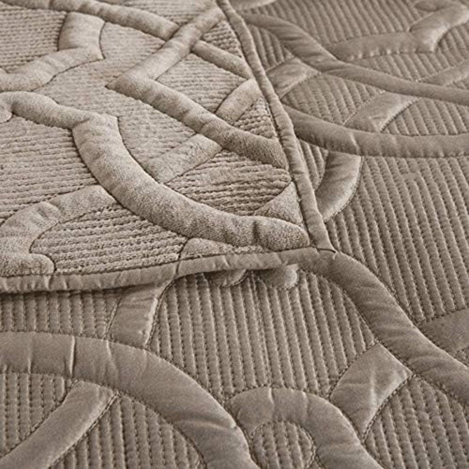 3-teilige Gesteppte Tagesdecke, Samt-Tagesdecke, Baumwollfutter, Decke, 100% Dekoration, Steppbett-Set, Groß,Braun,224X234+2X51X71CM,Picturesque234