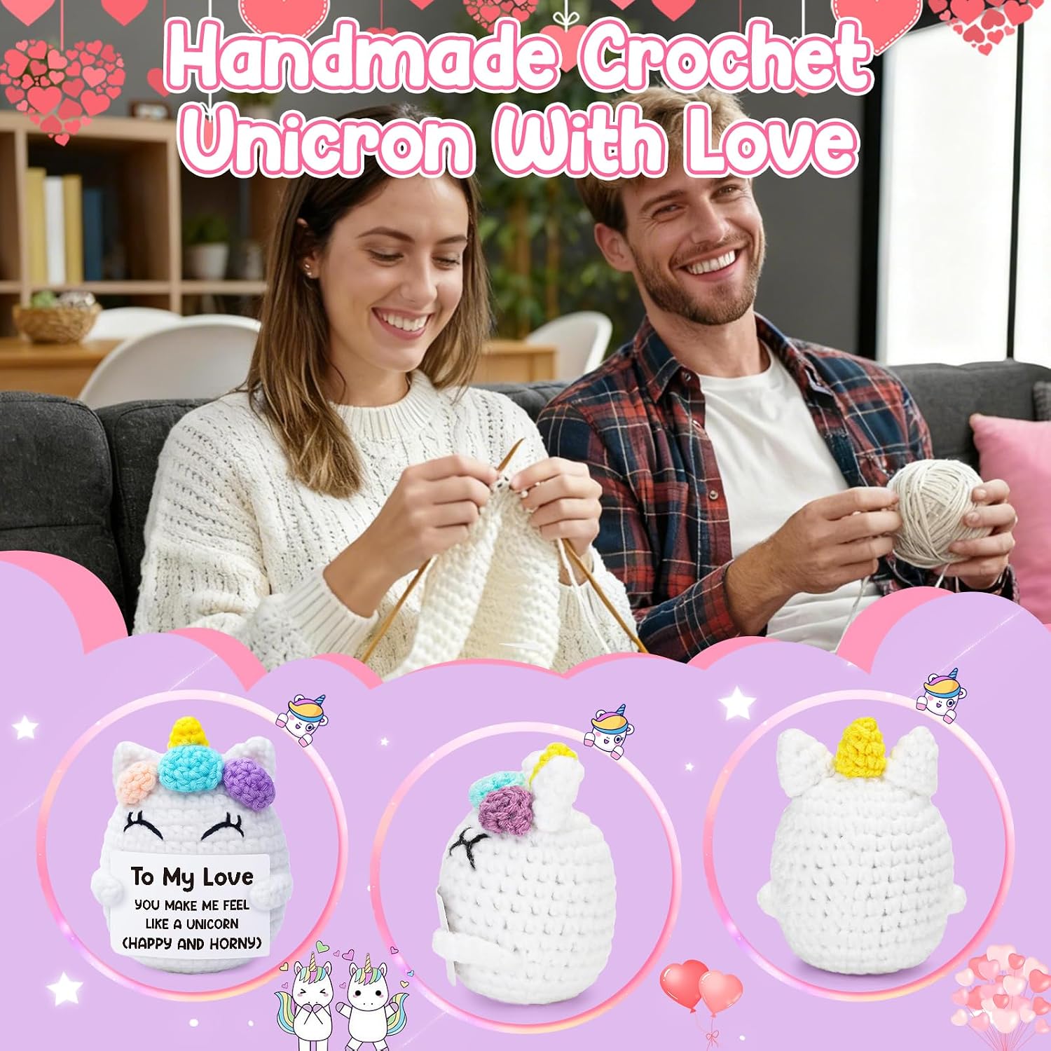 Anniversary Romantic Gift for Her Girlfriend Wife Birthday Gifts for Fiancee Women Wedding Gift Sweet Day to My Love Handmade Crochet Unicorn Christmas Couple Present