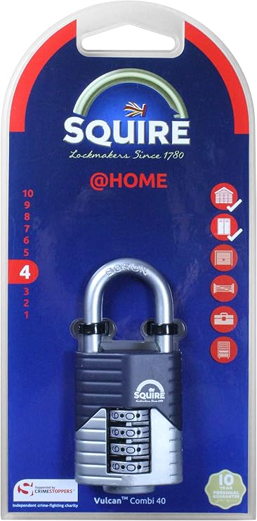 Henry Squire Vulcan 4 Wheel Open Shackle Combination Padlock, 40 mm (Length)