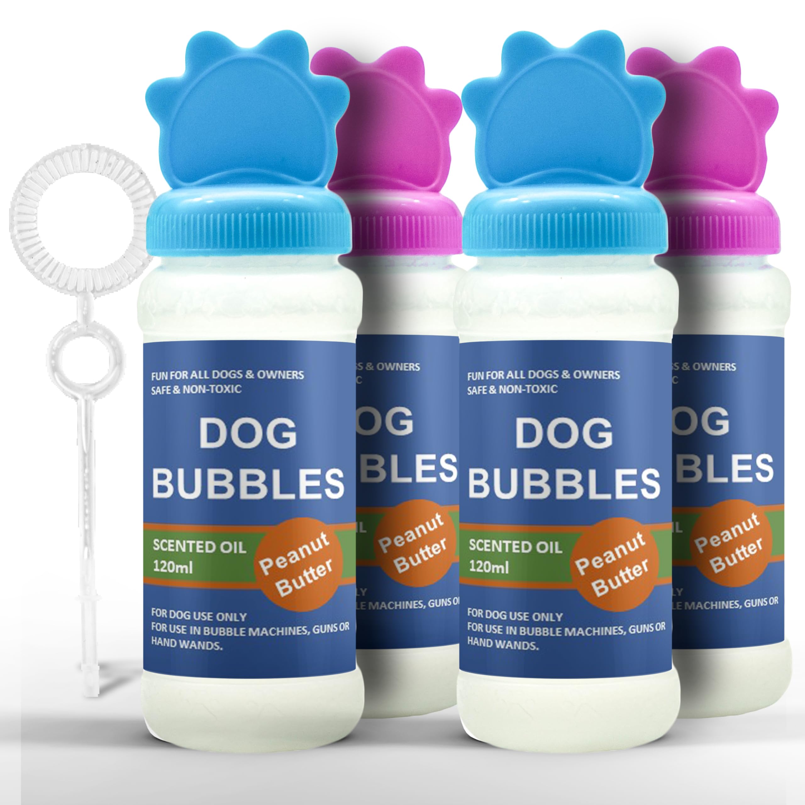 Petopedia 4x Dog Bubbles with PEANUT BUTTER & BEEF Scents, Interactive Dog Toys for Boredom, Puppy to Large Dogs, Outdoor, Safe, Assorted (480ml (Pack of 4), Peanut Butter)