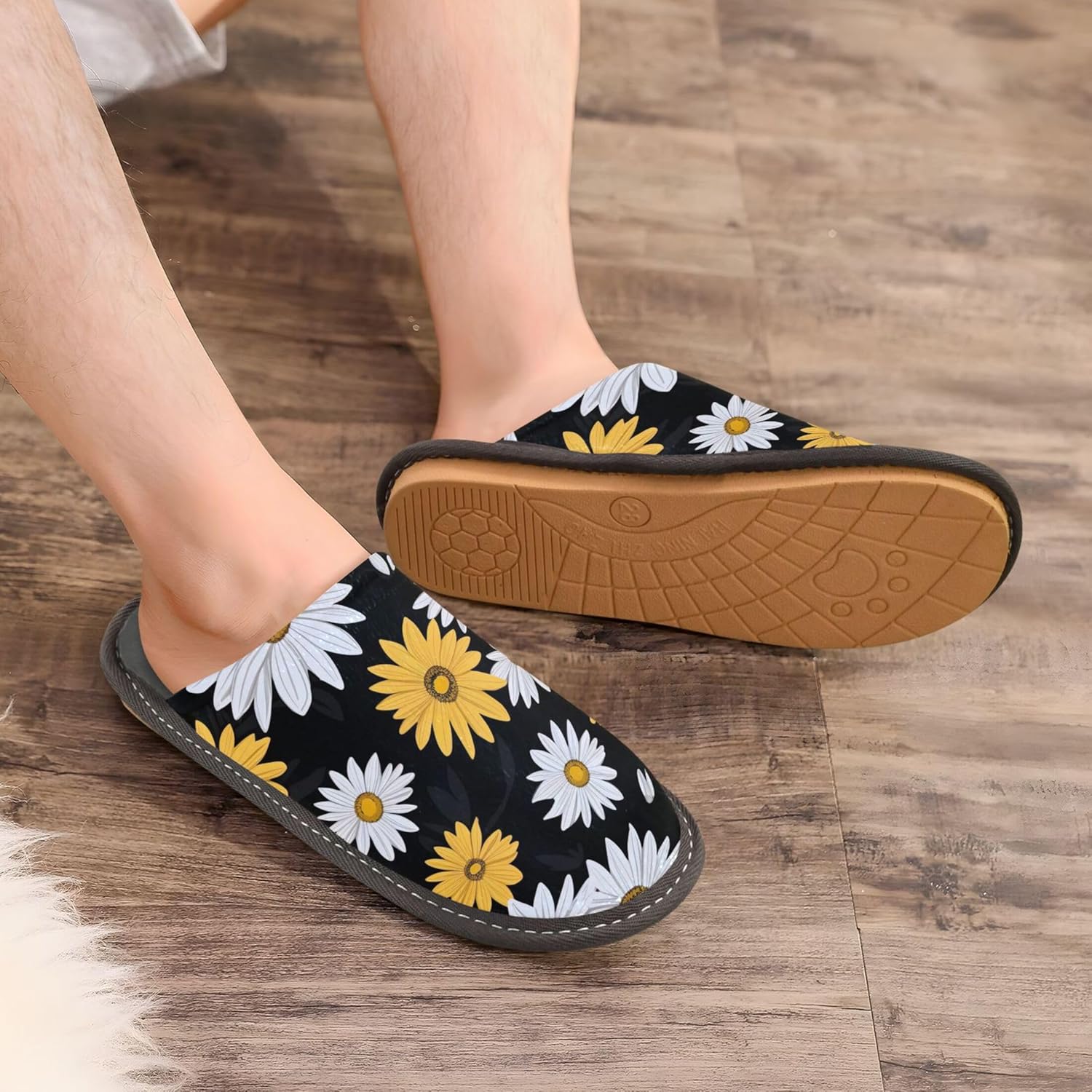 Daisy Flower House Slippers – Cozy Fuzzy Slippers for Guests, Washable & Disposable, Perfect for Shoeless Home, Spa & Hotel Use A110396