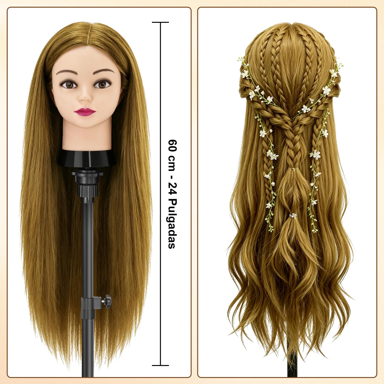 TwoWin 24 inch Cabeza Peluquería, 80% Cabello Humano, 60 cm Cabeza Maniquí