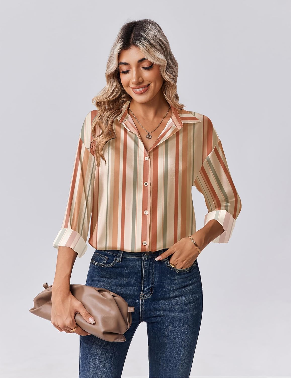 Zeagoo Womens Tops Long Sleeve Satin Silk Button Down Shirts Casual Business Dressy Blouses Fall Clothes - Image 3