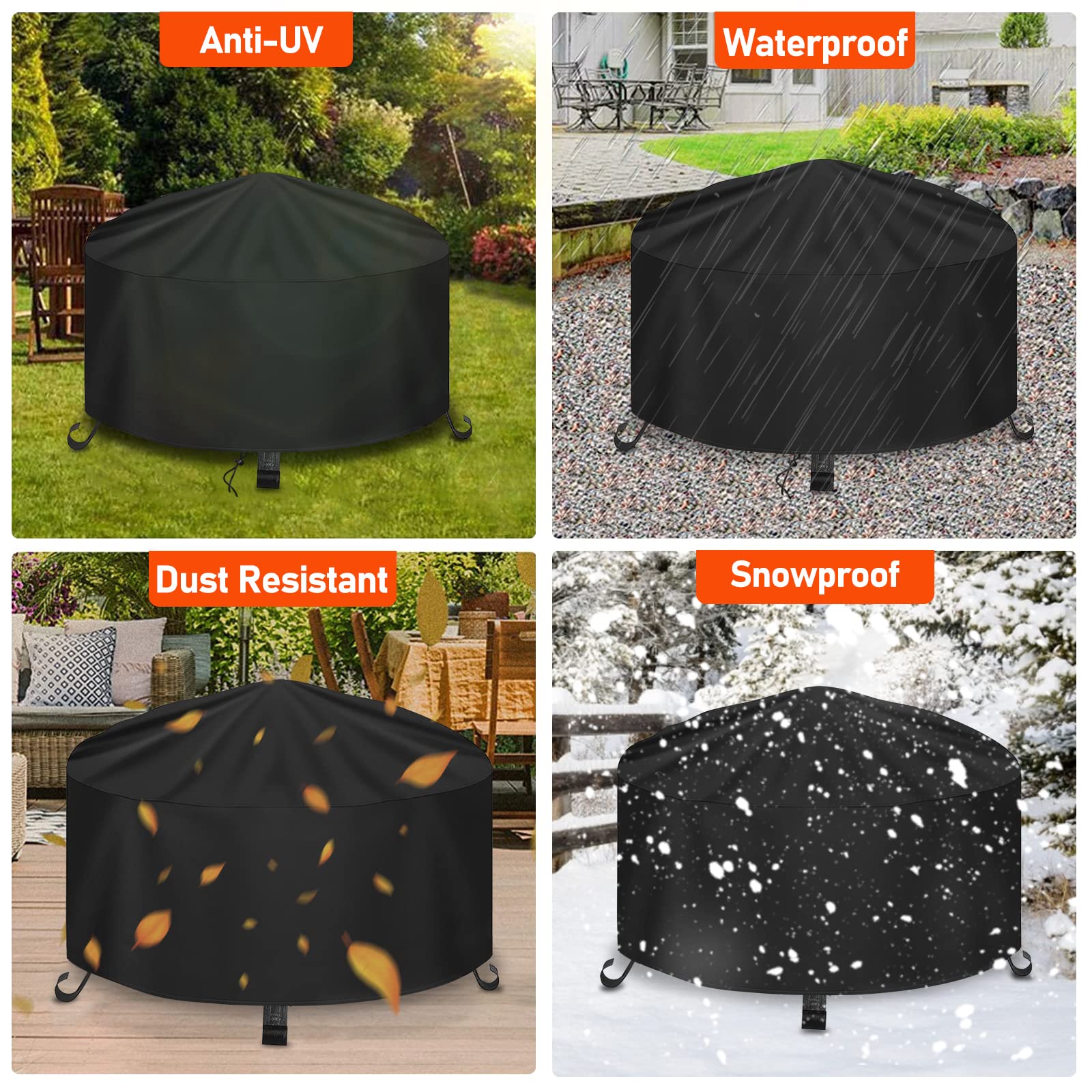 Dreuhuing Housse De Protection Brasero Rond Oxford 600D - Couverture Extérieure Pour Foyer De Jardin