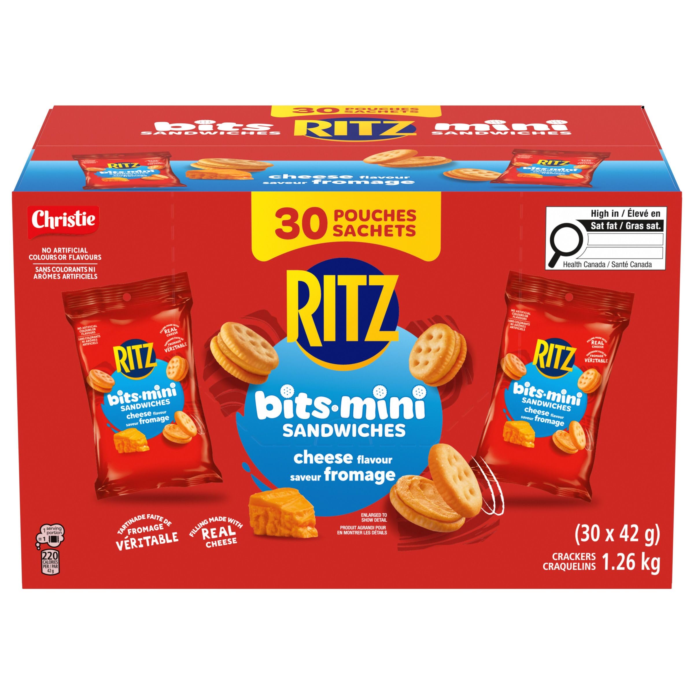 RITZ BITS Sandwiches Cheese Flavoured Crackers, perfect lunchbox addition, a delicious school snack favourite (Pack of 30), 1.26 kg