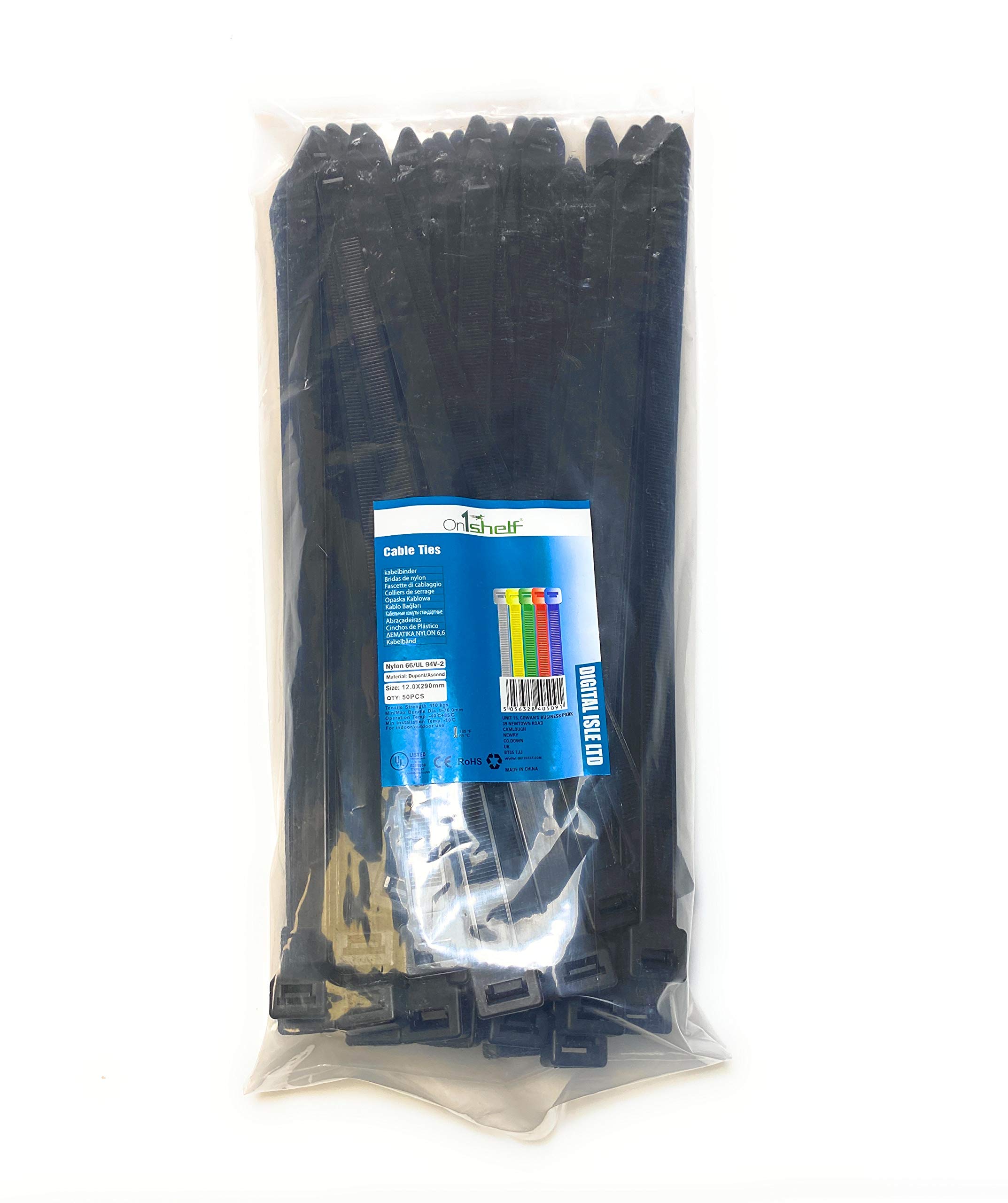 Fascette con zip nere resistenti, da 50 c, per esterni, 113,4 kg